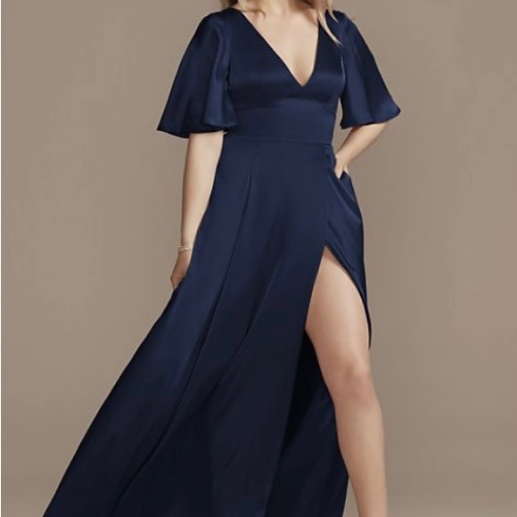navy blue dress for baby girl Charmeuse Flutter-Sleeve A-Line Bridesmaid Dress